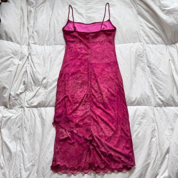 Vintage y2k rampage pink slip dress asymmetrical chiffon overlay sz M fairy - Picture 4 of 8